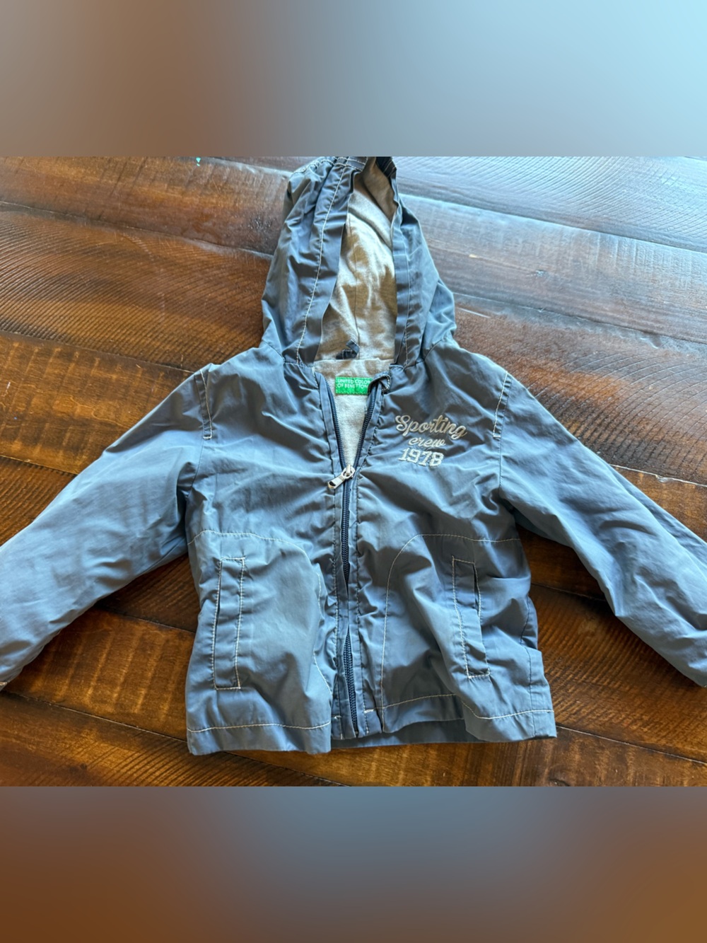United Colors Of Benetton charcoal Navy and Gray Hooded Jacket with Embroidery